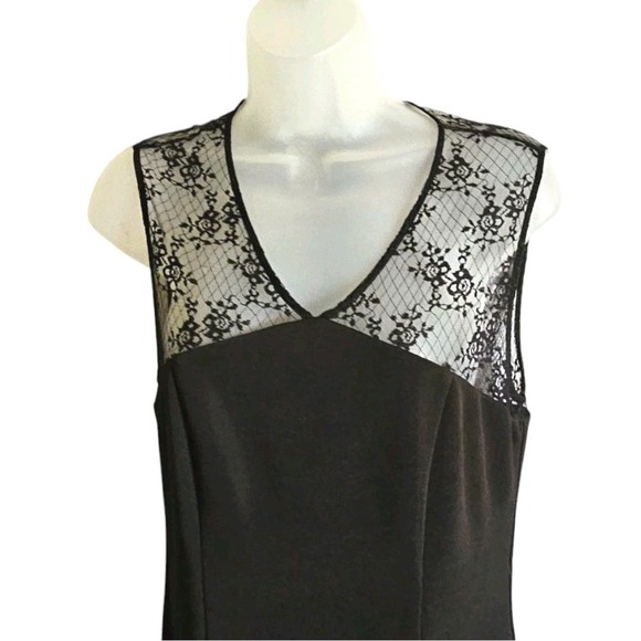 JS Collections Black Sleeveless Vee Neck Lace Illusion Mermaid Gown Size 10 EUC - Picture 9 of 15